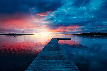 Nature, Sunset, Lake, Pier, Bridge HD wallpaper