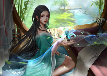 Sending a Flower, digital, pretty, art, fantasy, flower, girl, writing, woman HD wallpaper