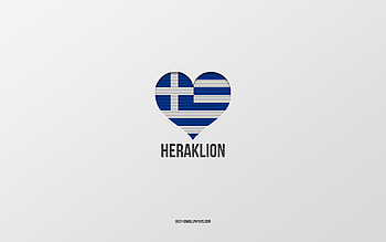 I Love Heraklion, Greek cities, Day of Heraklion, gray background, Heraklion, Greece, Greek flag heart, favorite cities, Love Heraklion HD wallpaper