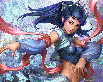 Blue beauty, blue, fantasy, red, colours, girl HD wallpaper
