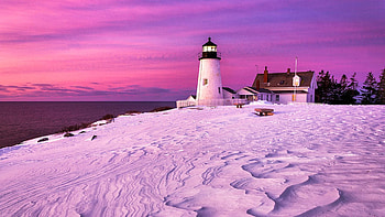 Pemaquid Winter Sunrise, Maine - A Morning To Remember, sea, winter, snow, colors, landscape, sky, sunrise, usa HD wallpaper
