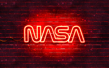NASA red logo, , red brickwall, NASA logo, fashion brands, NASA neon logo, NASA HD wallpaper