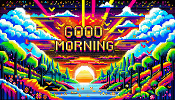 Good Morning Retro Pixel Art Sunrise, good morning, pixel art, sunrise, landscape, vibrant colors HD wallpaper