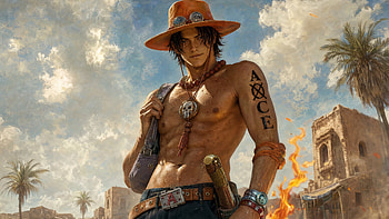 Portgas D. Ace — Flame Pirate, Anime Character, Cowboy Hat, Tattoo, One Piece HD wallpaper