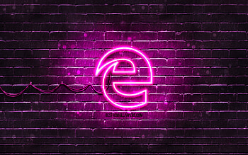 Microsoft Edge purple logo, , purple brickwall, Microsoft Edge logo, brands, Microsoft Edge neon logo, Microsoft Edge HD wallpaper