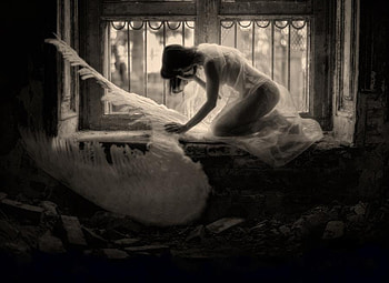 ღ•Ramas Bun•, wings, white, black, cry, tears, alone, angel, abstract, fallen HD wallpaper