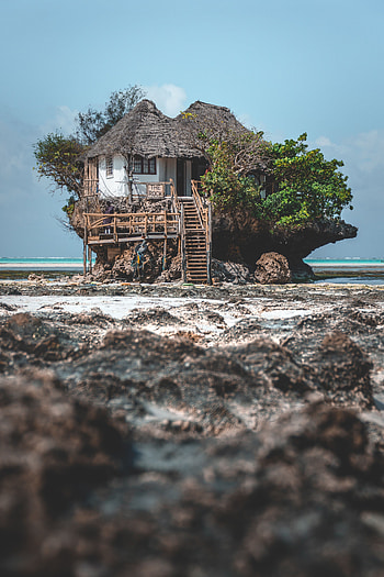 Nature, Beach, Rock, Coast, Ocean, Small House, Lodge HD phone wallpaper