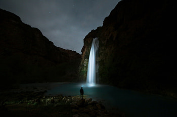 Rivers, Night, Dark, Waterfall, Human, Person HD wallpaper