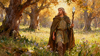 Druid, Wizard, Staff, Cloak, Forest HD wallpaper