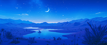 Starry Oasis: Anime Landscape, Anime, oasis, desert, starry sky, anime landscape HD wallpaper