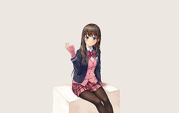 School uniform, anime girl, beautiful, blue eyes, sit, original HD wallpaper