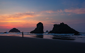 Nature, Sunset, Rocks, Silhouette, Ocean, Loneliness HD wallpaper