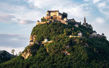 Castle in Austria, Austria, church, castle, hill HD wallpaper