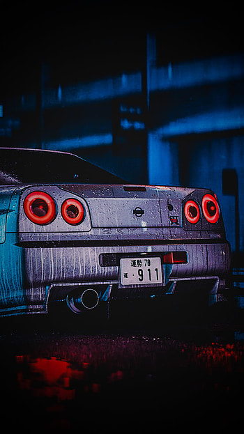 GT-R in the Rain, night HD phone wallpaper