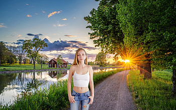 Sunrise in Sweden, blonde, jeans, sunrise, model, reflection, sweden HD wallpaper