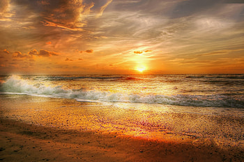 North sea, sunset, yellow sky, nature HD wallpaper