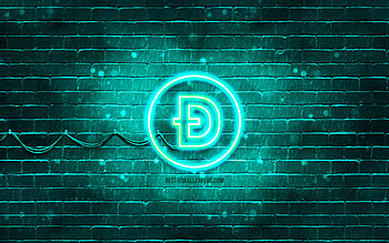 Dogecoin turquoise logo, , turquoise brickwall, Dogecoin logo, cryptocurrency, Dogecoin neon logo, Dogecoin HD wallpaper