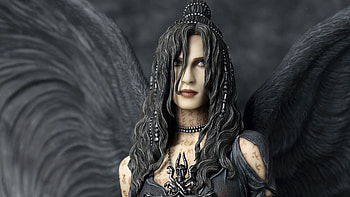 Demon, wings, black, fantasy, art, girl, woman, fallen angel HD wallpaper