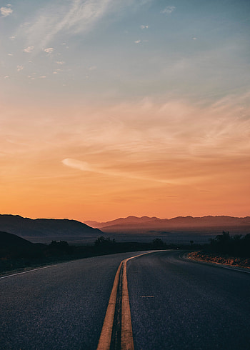 Nature, Sunset, Horizon, Road, Turn, Markup, Asphalt HD phone wallpaper
