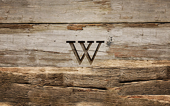 Wikipedia wooden logo, , wooden backgrounds, brands, Wikipedia logo, creative, wood carving, Wikipedia HD wallpaper