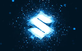 Suzuki blue logo, , blue neon lights, creative, blue abstract background, Suzuki logo, cars brands, Suzuki HD wallpaper