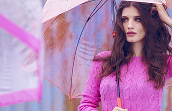 Women Pink Sweater With Umbrella, girls, model, umbrella, pink, sweater HD wallpaper