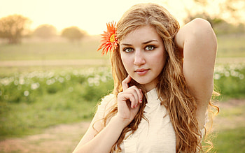 cute girl with flower, cute, girl, model, flower HD wallpaper