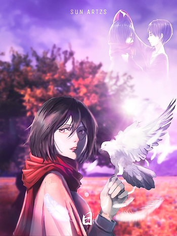 Mikasa and Bird, sky, magenta HD phone wallpaper