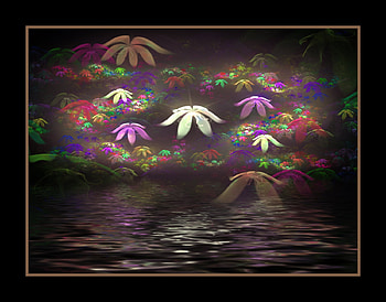 Flowers By The Pond, purple, white, framed, green, Red, flowers, water HD wallpaper