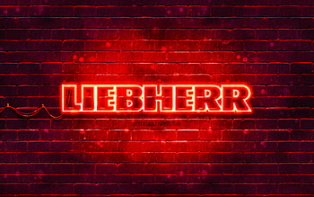 Liebherr red logo, , red brickwall, Liebherr logo, brands, Liebherr neon logo, Liebherr HD wallpaper