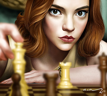 Queen's Gambit, harmon, fantasy, art, anya taylor joy, face, girl, jinsung lim, queens gambit HD wallpaper