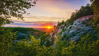 Sunset from Rib Mountain, Wisconsin, sun, hills, trees, landscape, colors, sky, usa HD wallpaper
