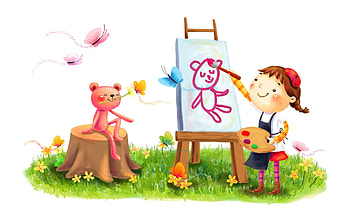 Butterflies, Flowers, Summer, Miscellanea, Miscellaneous, Drawing, , Smile, Girl, Animal, Beast, Lawn, Painting, Paints, Brush HD wallpaper