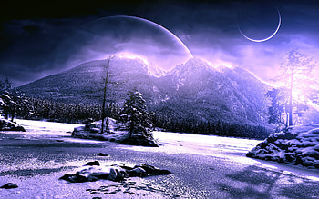 Snow Winter Trees Mountains Alien Landscape Planets Purple thumb HD wallpaper
