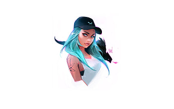 Blue Hair Cap Girl, artist, artwork, deviantart HD wallpaper
