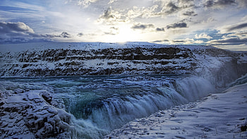 Winter Waterfall, winter, waterfall, nature, skies HD wallpaper