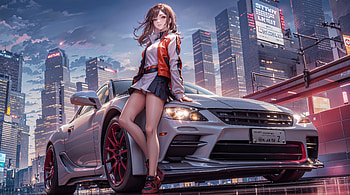 Anime Girl With Cars , anime-girl, anime, artist, artwork, digital-art, artstation HD wallpaper