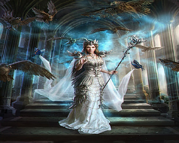 The Sorceress Of The Wind, butterflies, wind, fantasy, hawks, Sorceress, woman HD wallpaper