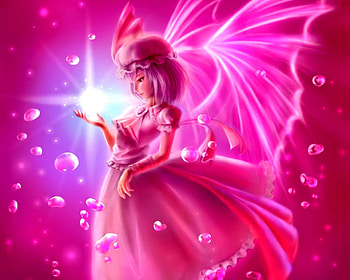WISHING WELL, wings, girl, angel, digital arts, beauty, woman, pink, brightcolors, fantasy, wing, digital fantasy, bubbles, splendor HD wallpaper