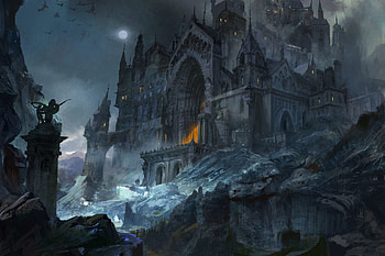Castle, night, halloween, moon, luna, luminos, dark, hongqi zhang HD wallpaper