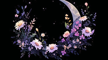 Moonlit Floral Dreams, flower, Sci Fi, moon HD wallpaper