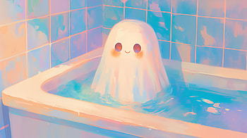 Bath-time Boo: Cute Aesthetic Anime Ghost — Halloween, ghost, cute, aesthetic anime, AI Art, halloween, cute halloween HD wallpaper