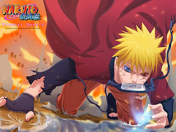 naruto sennin, kiuby, red, sennin, naruto, blue eye, yelow hair HD wallpaper
