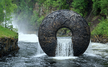 Waterfall Artwork, Norway, river, waterfall, norway, statue HD wallpaper