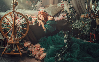 Sleeping Beauty, diana lipkina, green, model, girl, redhead HD wallpaper
