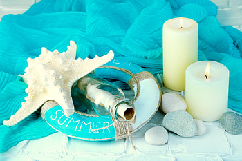 Summer, starfish, marine, candles, stones HD wallpaper