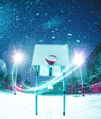 Sports, Basketball, Snow, Shine, Light, Playground, Platform, Basketball Hoop, Basketball Ring HD phone wallpaper