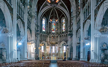 Church in Lourdes, France, France, interior, Lourdes, church HD wallpaper