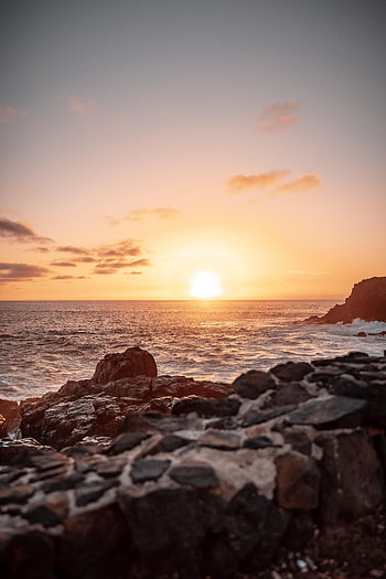Landscape, Nature, Sunset, Sea, Waves, Shore, Bank HD phone wallpaper