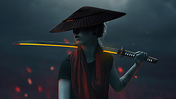 Asian Girl With Lava Sword, sword, artist, artwork, digital-art HD wallpaper